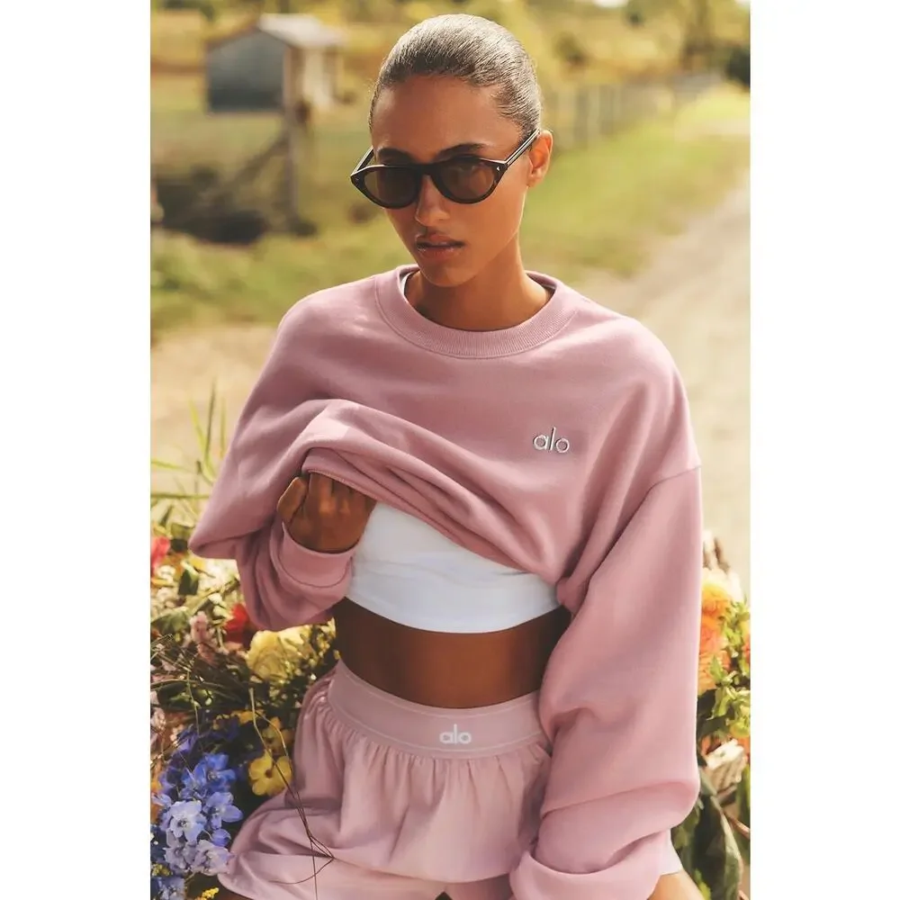 Alo Yoga Accolade Vintage Pink 2 Piece Sweatpants Crew Sweatshirt Set S